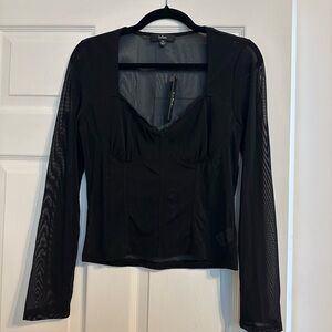 Lulu's Black Sheer Long Sleeve Blouse